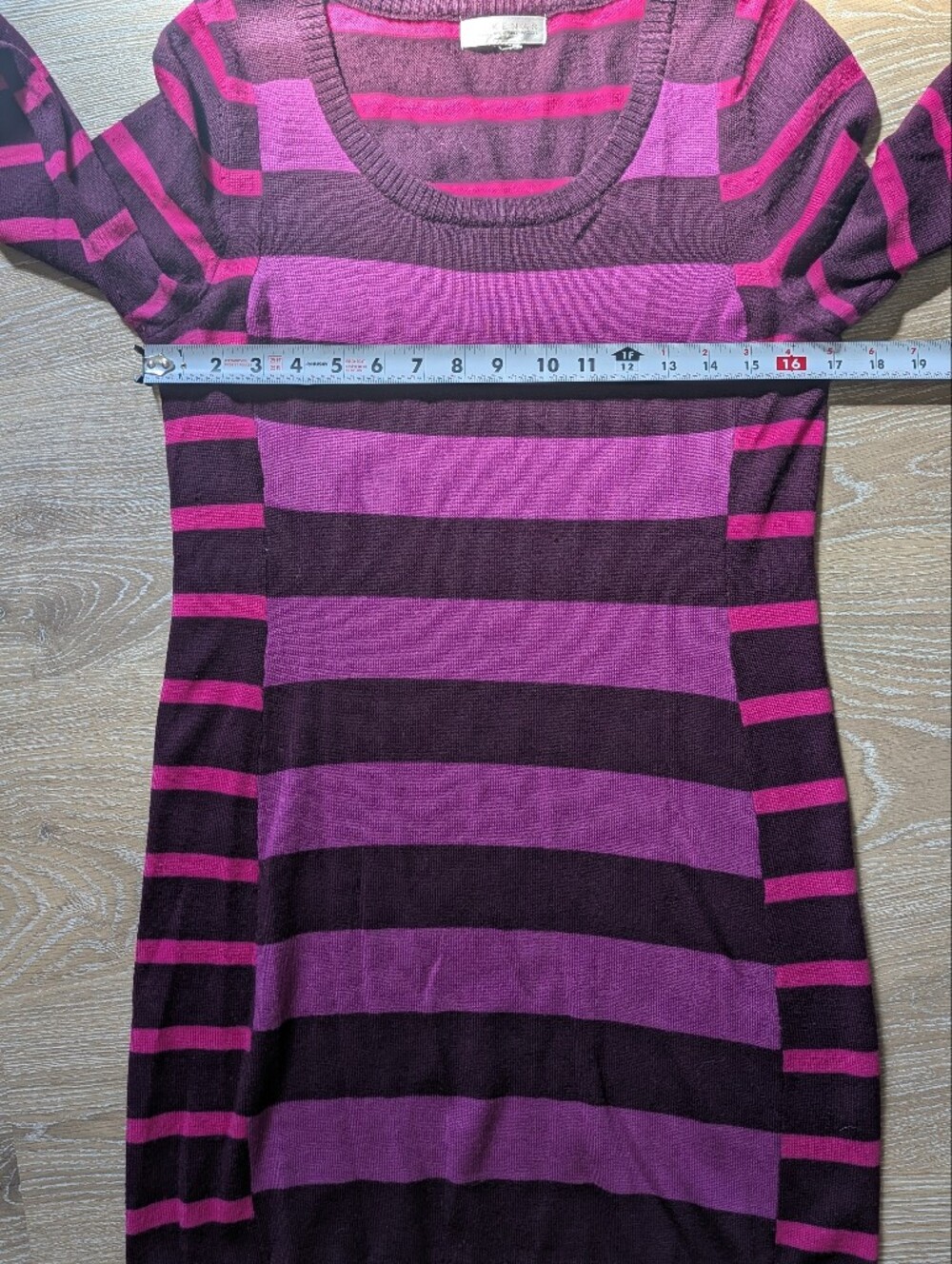 Kenar Women's Marino Wool Striped Scoop Neck Tunic Dress Magenta 90s Grunge - Picture 9 of 11